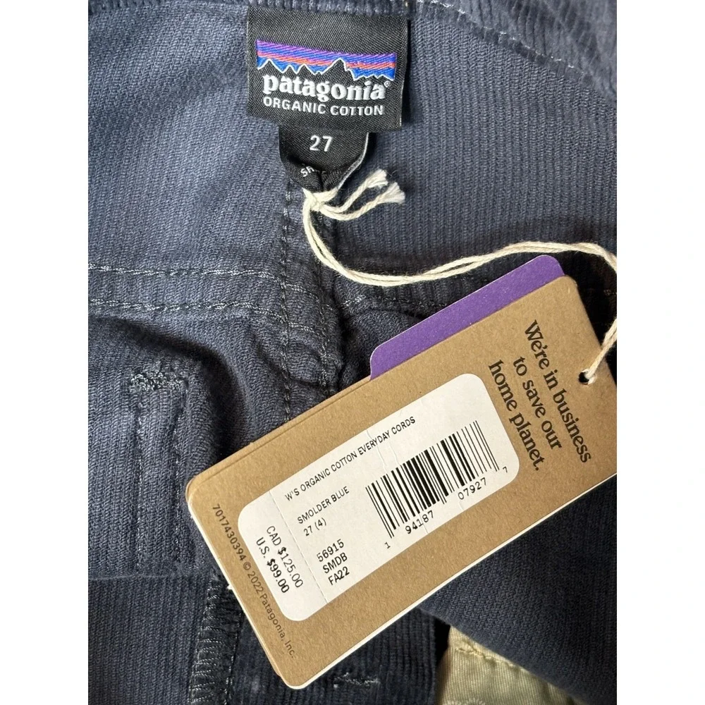 Patagonia Organic Cotton Everyday Cord Pants Women 27x28 Navy Blue NWT Outerwear